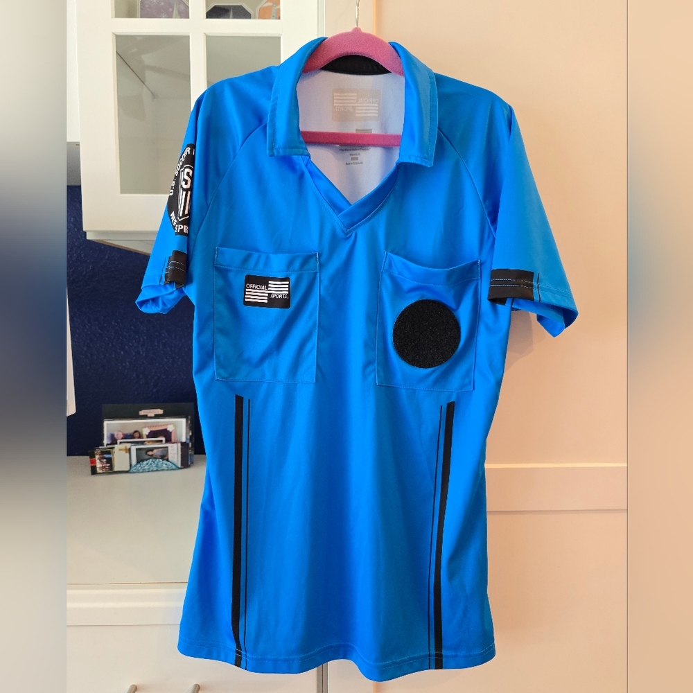 Womens US Soccer Federation Soccer Referee Blue Vneck Short Sleeve XS